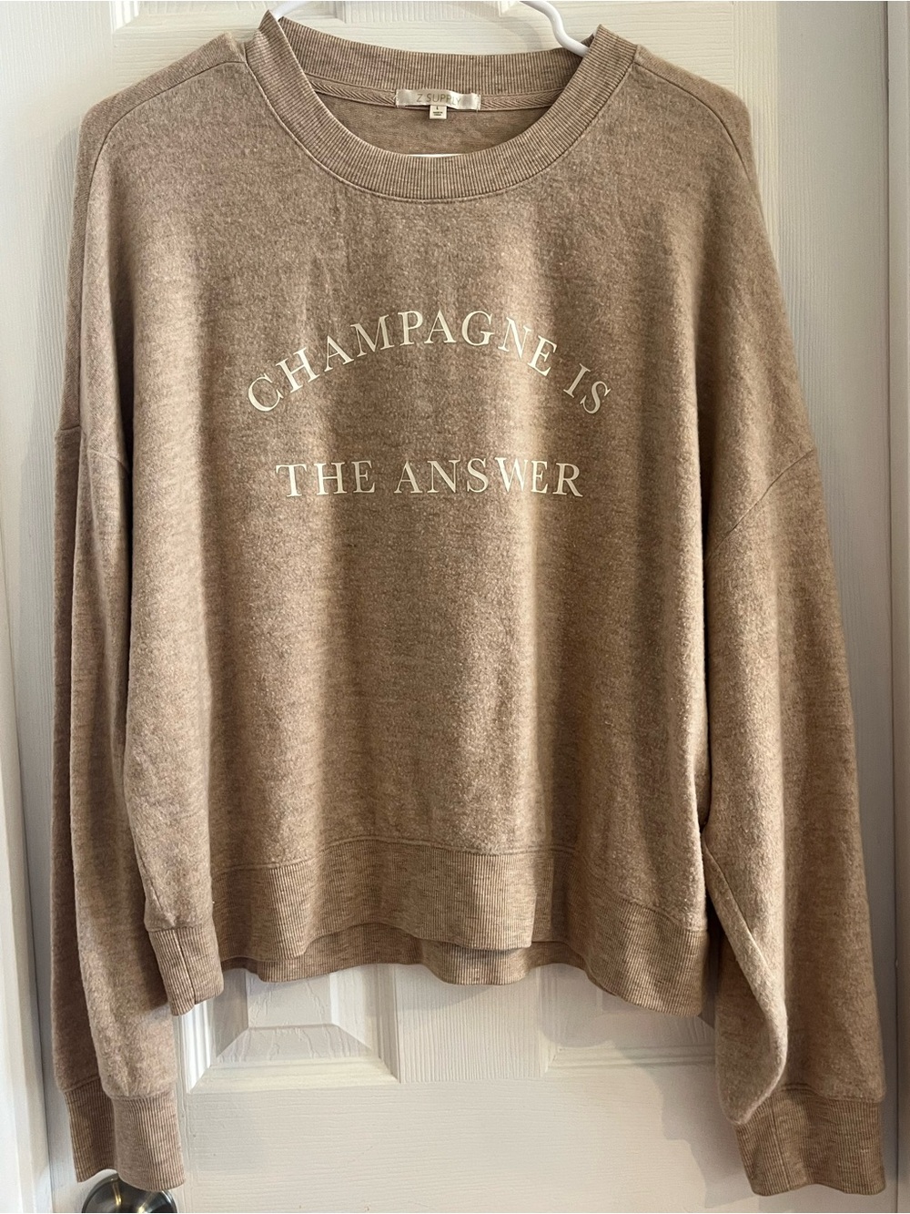 Z Supply Taupe 'Champagne Is The Answer' Crewneck Sweatshirt